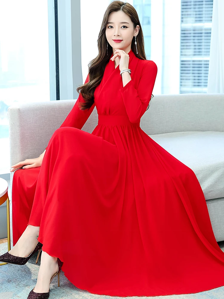 Top Trends: White Vintage Maxi Spring Dress Women 2023 Chiffon Elegant Korean Fashion Long Sleeve Red Tunics Casual Prom Evening Dresses For Shoppable Styles - Image 4