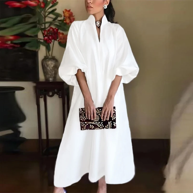 Top Trends: Fashion Maxi Dresses For Women Casual V Neck Long Sleeve White Party Dress Women Casual Half Sleeve Loose Long Dress Shoppable Styles - Image 4