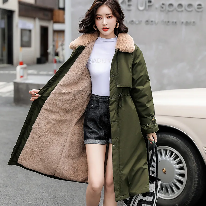 Top Trends: 2022 Thick Lamb Wool Down Jacket Women Winter Fur Collar Long Parka Coat Korean Fashion Warm Cotton Outwear Female Slim Trench Shoppable Styles