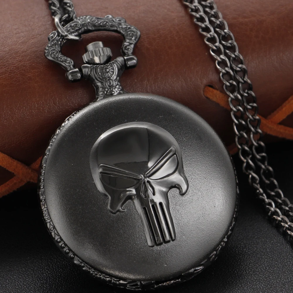 Top Trends: Black Steam Punk Quartz Pocket Watch Super Rebel Special Forces Hero Fob Chain Watch Pendant Necklace Gift Men's Children's Gift Shoppable Styles