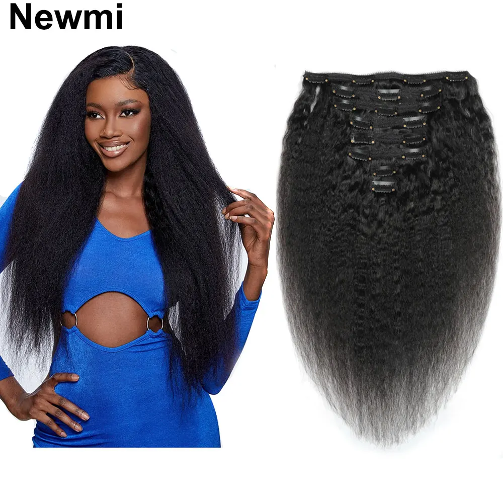 Top Trends: Kinky Straight Clip In Hair Extensions Human Hair Newmi Natural Black Yaki Straight Clip In Extensions 8pcs Full Head 120g / set Shoppable Styles