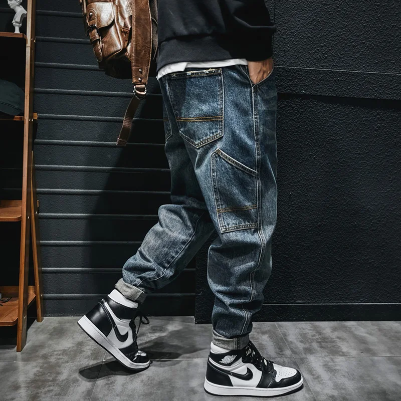 Top Trends: Fashion Streetwear Men Jeans Retro Blue Casual Denim Cargo Pants Hombre Multi Pockets Hip Hop Loose Jeans Men Wide Leg Trousers Shoppable Styles