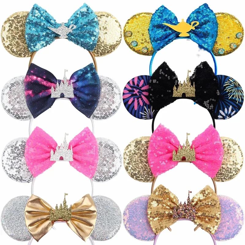 Top Trends: Disney Castle Fireworks Mickey Mouse Ears Headband For Girls Kids Women Sequins Bows Hair Accessories Adult Hairbands Kids Gifts Shoppable Styles