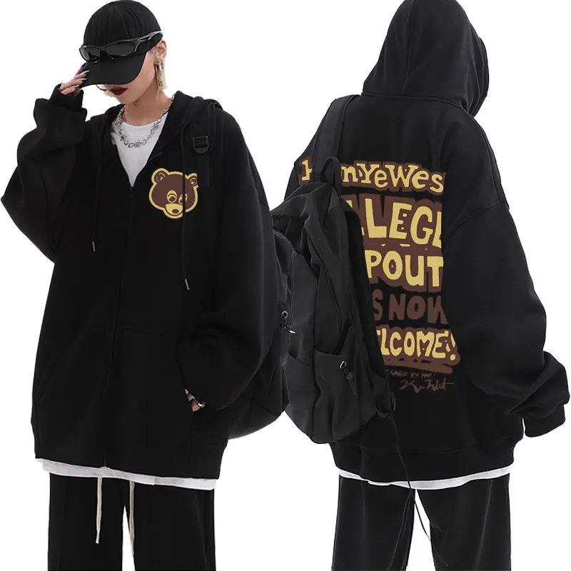 Top Trends: Kanye West The College Dropout Graphic Zipper Hoodie Men Women Hip Hop Vintage Hoodies Male Fleece Oversized Zip Up Jacket Coat Shoppable Styles