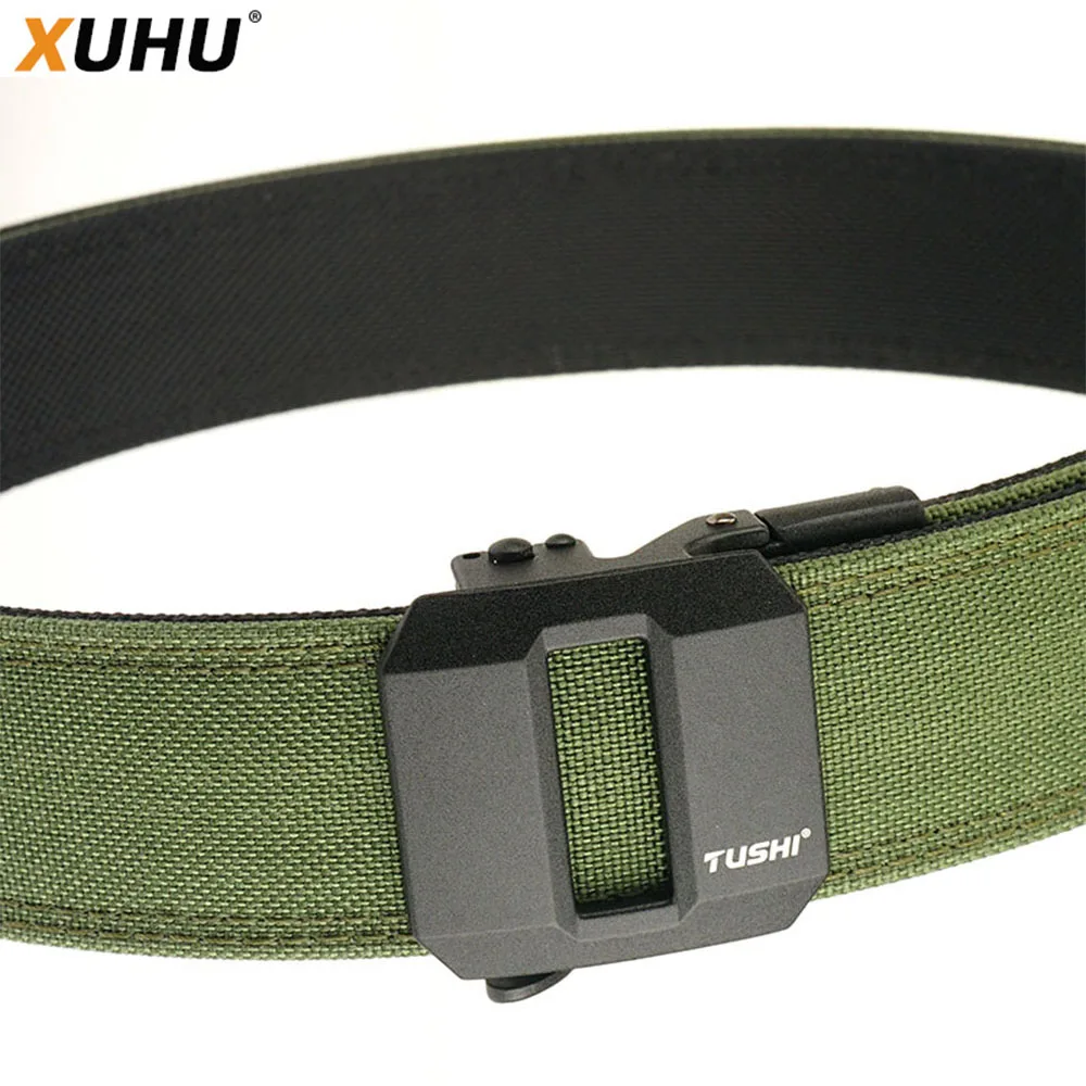 Top Trends: XUHU New Hard Tactical Gun Belt For Men Metal Automatic Buckle Thick Nylon Police Military Belt Casual Belt IPSC Girdle Male Shoppable Styles