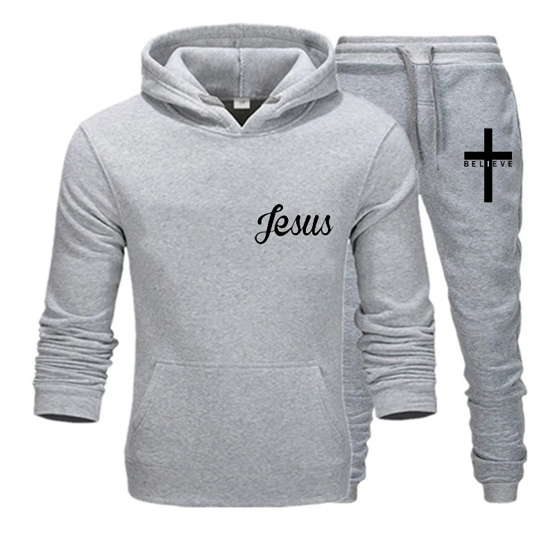 Top Trends: Latest I Believe In Jesus Christ Printed Autumn And Winter Men&#039;s Sports Casual Suit Solid Color Hooded Drawstring Design Sports Shoppable Styles