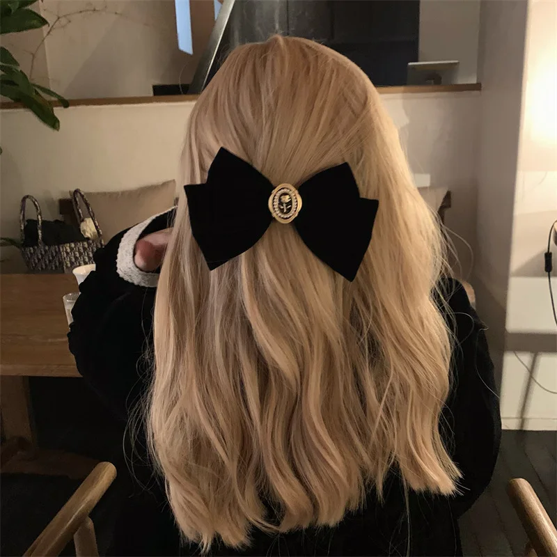 Top Trends: New Black Velvet Bow Hair Pins Elegant Fabric Alloy Roses Hair Clips For Women Fashion Ponytail Barrette Heawear Accessories Shoppable Styles - Image 3