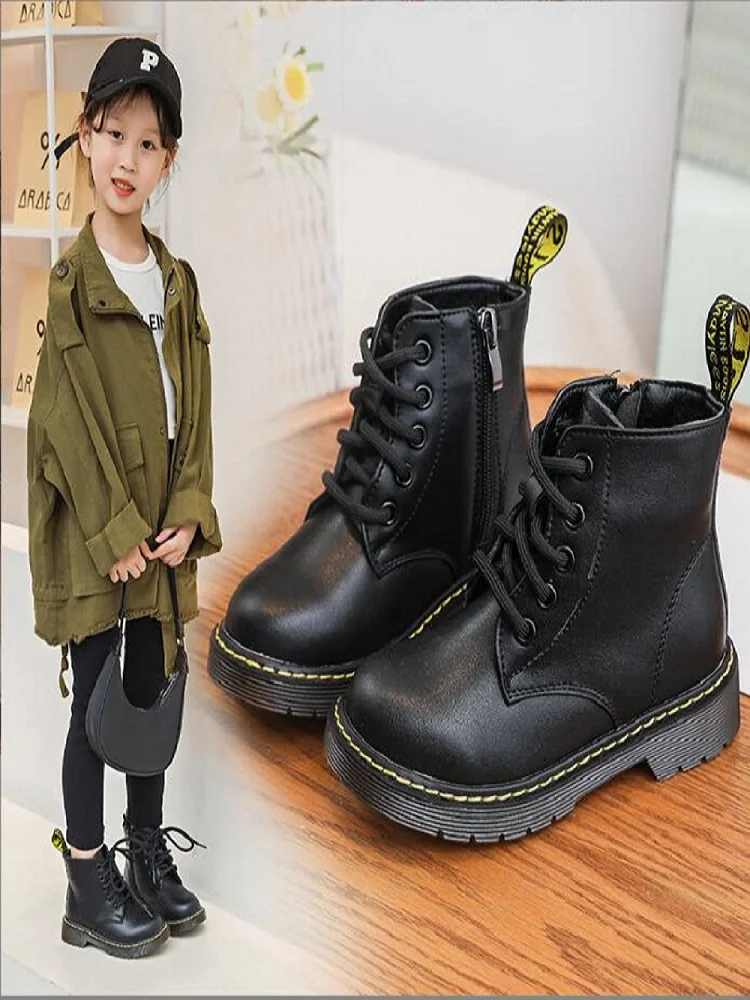 Top Trends: 2024 Girls Leather Children Motorcycle Boots New Baby Girls Shoes Side Zipper Military Boots Boys Kids Toddler Snow Boots Shoppable Styles