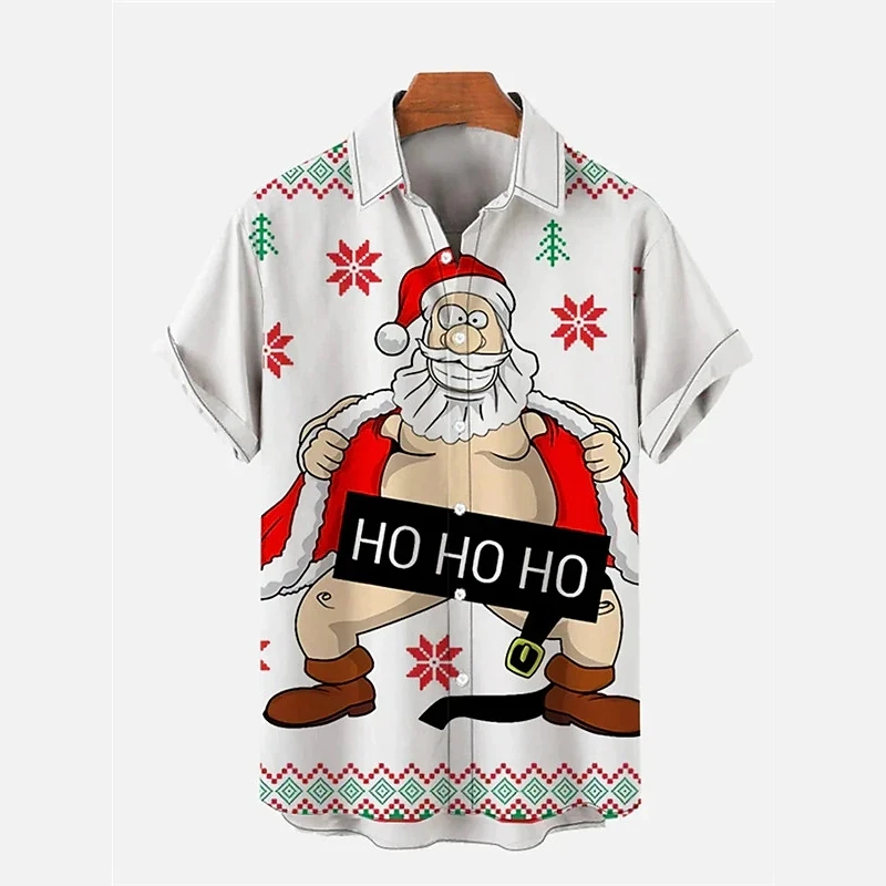 Top Trends: Christmas Men&#039;s Shirt Short Sleeve Tops Funny Santa Claus Graphic Turndown Collar Shirts Oversized Male Christmas Party Apparel Shoppable Styles