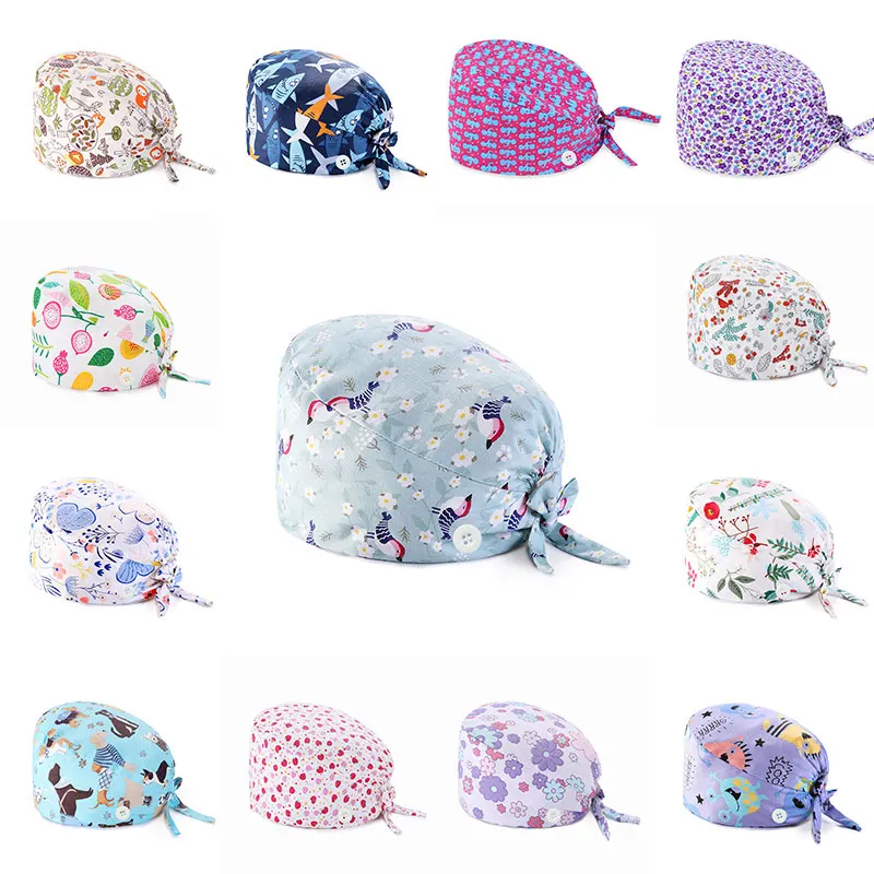 Top Trends: Floral Nurse Baotou Cap Doctor Hat Surgical Cap Sweat-absorbent Towel Printing Buckle Fashion Pure Cotton Beauty Cap Pure Cotton Shoppable Styles