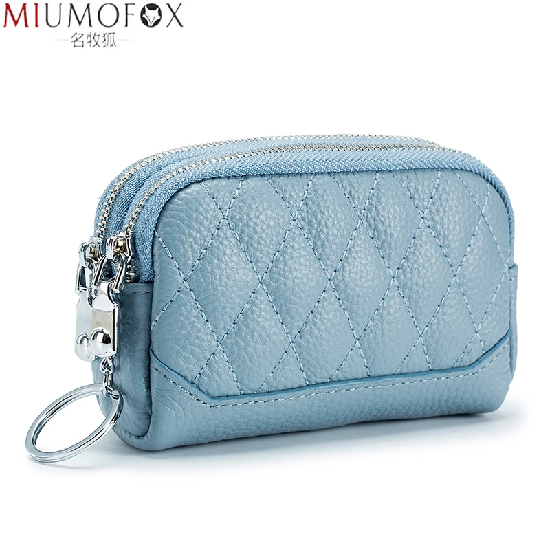 Top Trends: Luxury Diamond Lattice Design Coin Purse For Women Mini Purse With KeyChain Double Zipper Brand Ladies Real Leather Short Wallet Shoppable Styles