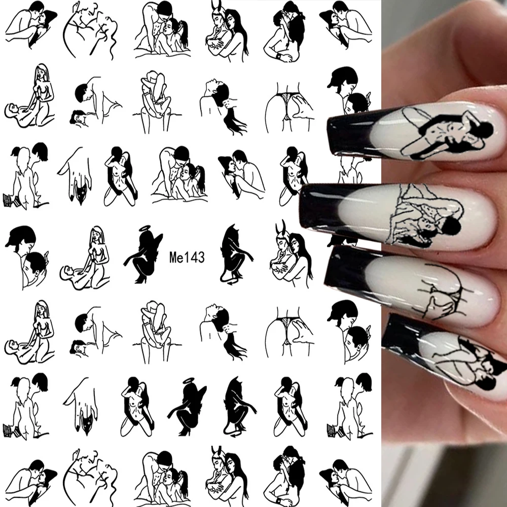 Top Trends: 1Pcs Sexy Girl Abstract Woman Face Design 3D Nail Stickers Character Pattern Decals Manicure Nail Art Decoration Decals Slider Shoppable Styles