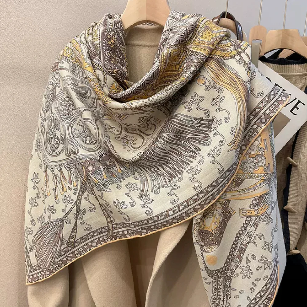 Top Trends: Luxury Brand Women Scarf Large Shawl Wraps Warm Silk Wool Neckerchief Square Silk Scarves Designer Foulard Female Hijab Bandana Shoppable Styles