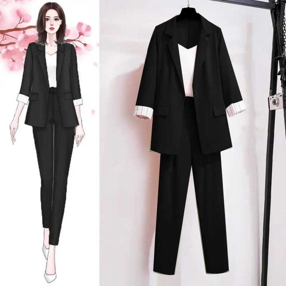 Top Trends: Korean Style Summer Thin Jacket Blazer Casual Wide Leg Pants Two-piece Elegant Women's Pants Set Office Business Suit Outfits Shoppable Styles - Image 4