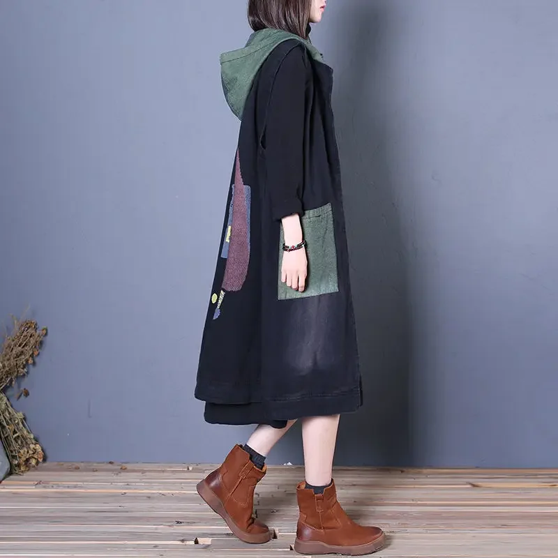 Top Trends: Retro Women Long Hooded Vest Summer Autumn Cardigan Sleeveless Tops Plus Size Korean Fashion Loose Big Pocket New Shoppable Styles - Image 3