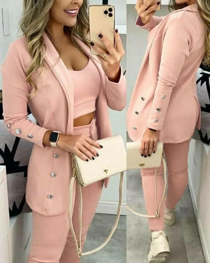 Top Trends: Spring 2023 New Elegant Suit Jacket Matching Set Women&#039;s Two-Piece Set Shawl Neck Buttoned &amp; Pants Set Female Professional Suit Shoppable Styles