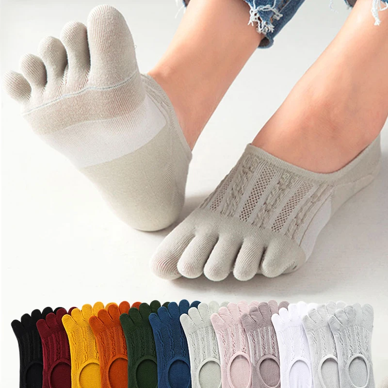 Top Trends: 3Pairs Women's Socks Fashion Cotton Breathable Invisible Ankle Short Boat Socks Open Toe Sweat-absorbing Elasticity Ladies Sox Shoppable Styles