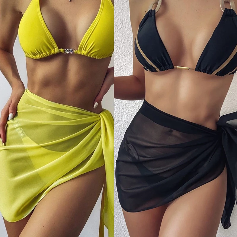 Top Trends: Women Short Sarongs Swimsuit Coverups Beach Bikini Wrap Sheer Short Skirt Chiffon Scarf Cover Ups For Swimwear Shoppable Styles - Image 2