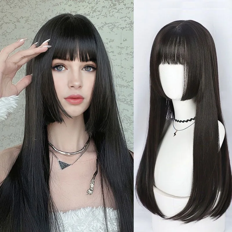 Top Trends: Hot Selling Princess Cut Bangs Full Headdress Long Straight Hair Hime Cut Synthetic Wig Multi Color Optional, Daily, Cosplay Shoppable Styles