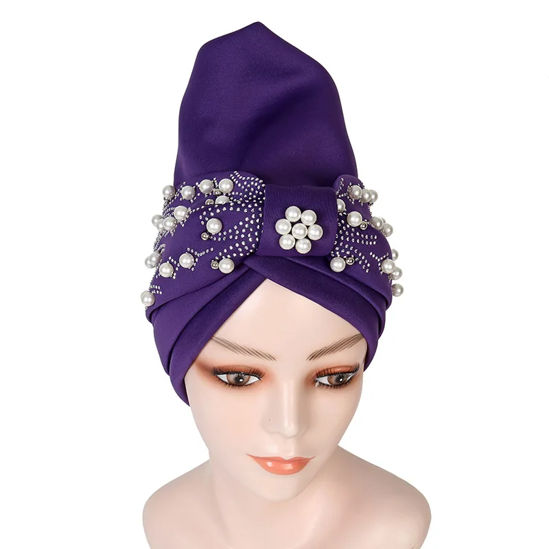 Top Trends: Pearls Beading African Turban Cap Auto Gele Headtie Nigerian Wedding Geles Female Head Wraps Muslim Headscarf Hijab Bonnet Shoppable Styles - Image 5