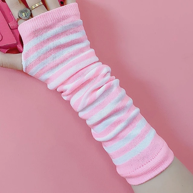 Top Trends: Pink Cartoon Gloves Honey Girls Winter Half Finger Cosplay Glove Anime Accessories Punk Skull Christmas Gift Arm Warmers Shoppable Styles