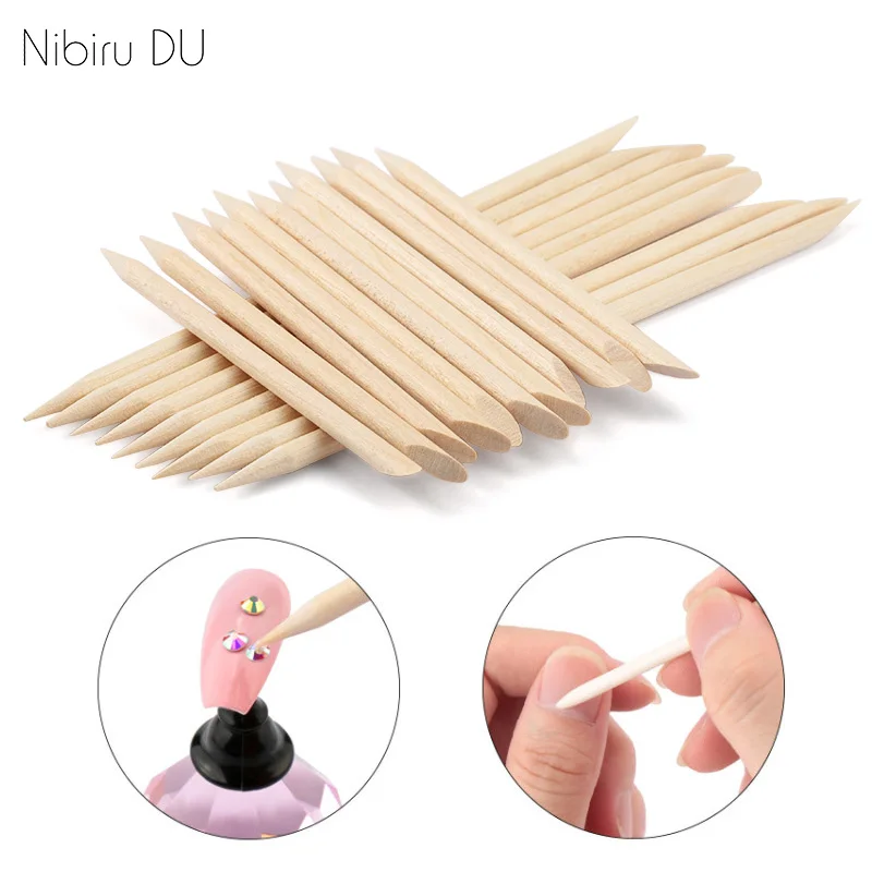 Top Trends: 50 / 100 Wooden Cuticle Pusher Remover Nail Art Design Orange Wood Sticks Rhinestones Dotting Removal Manicure Pedicure Care Tools Shoppable Styles