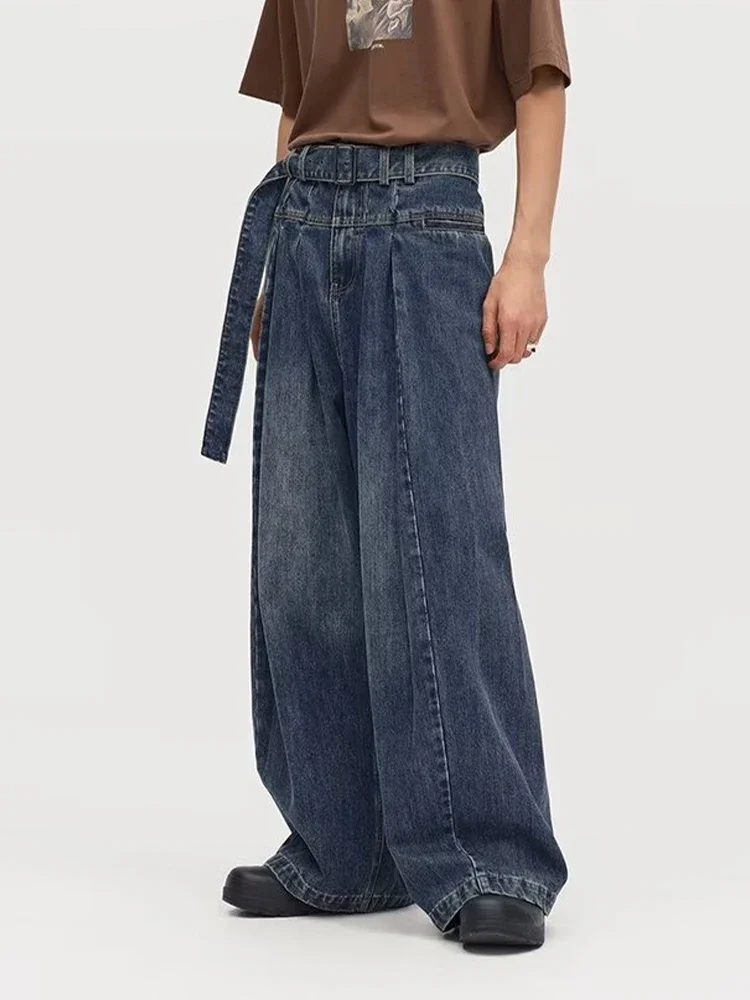 Top Trends: HOUZHOU Baggy Jeans Men Distressed Denim Wide Leg Pants Pleated Oversize Hip Hop Trousers Male Korean Streetwear Men Clothing Shoppable Styles