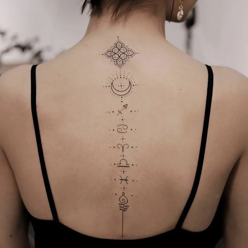 Top Trends: Waterproof Temporary Tattoo Sticker Sexy Rune Symbol Moon Dot Long Line Body Art Fake Tattoo Flash Tattoo Back Spine Female Male Shoppable Styles