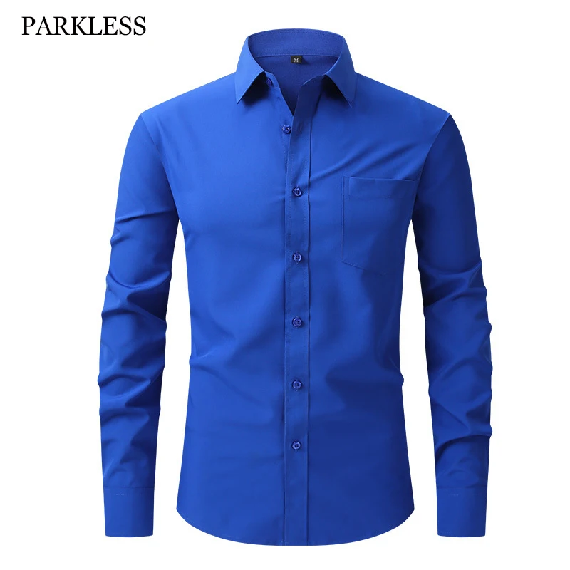 Top Trends: Men's Luxury Brand Business Shirts Royal Blue Elastic Social Long Sleeve Shirt Dress Button Breathable Formal Stretch Blouse Shoppable Styles