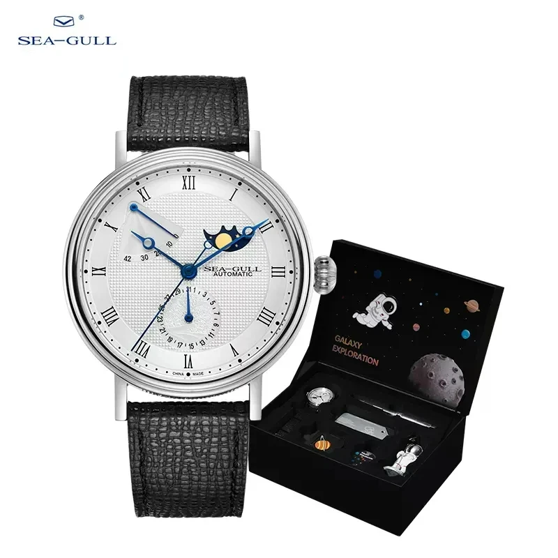 Top Trends: 2023 Seagull Men&#039;s Business Wristwatch Moon Phase Leather Luxury Automatic Mechannical Men&#039;s Watches 50M Waterproof Relogio 6092 Shoppable Styles