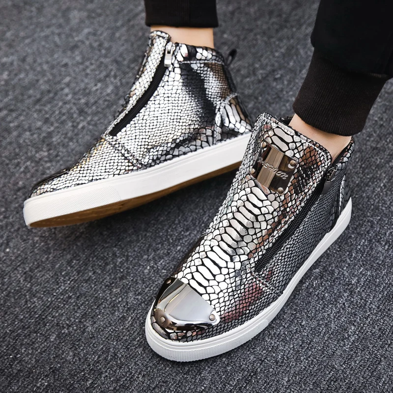 Top Trends: 2023 New Luxury Glitter Snake Designer Shoes Men Gold High Top Original Men's Sneakers Fashion Zipper Casual Ankle Boots For Men Shoppable Styles - Image 4