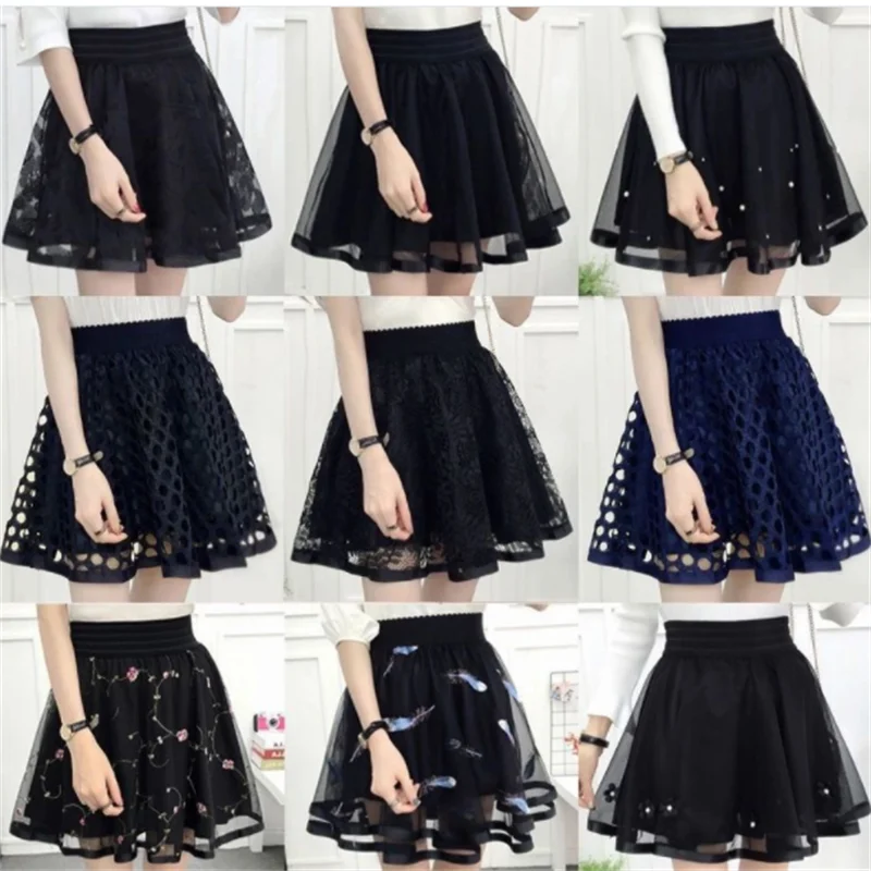 Top Trends: Spring Summer Women Skirt Sexy Lace Mesh Hollow Out Slim Bodycon Tight A-line Elegant Transparent Black White Skirt Shoppable Styles