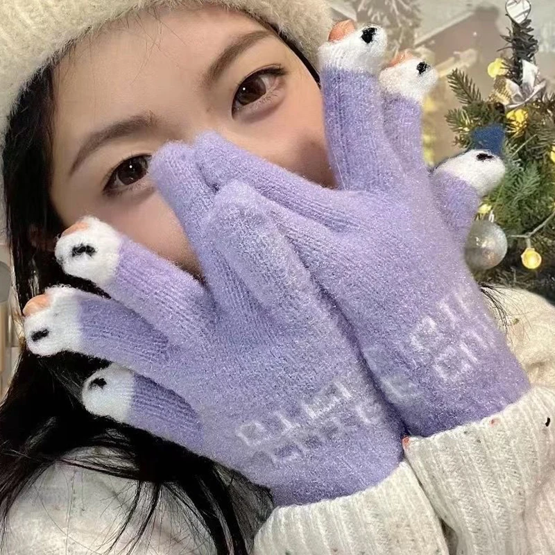 Top Trends: Winter Warm Mink Gloves Women Cute Cat Paw Warm Wool Touchscreen Gloves Women Fluff Fingerless Flip Gloves Outdoor Knitted Glove Shoppable Styles