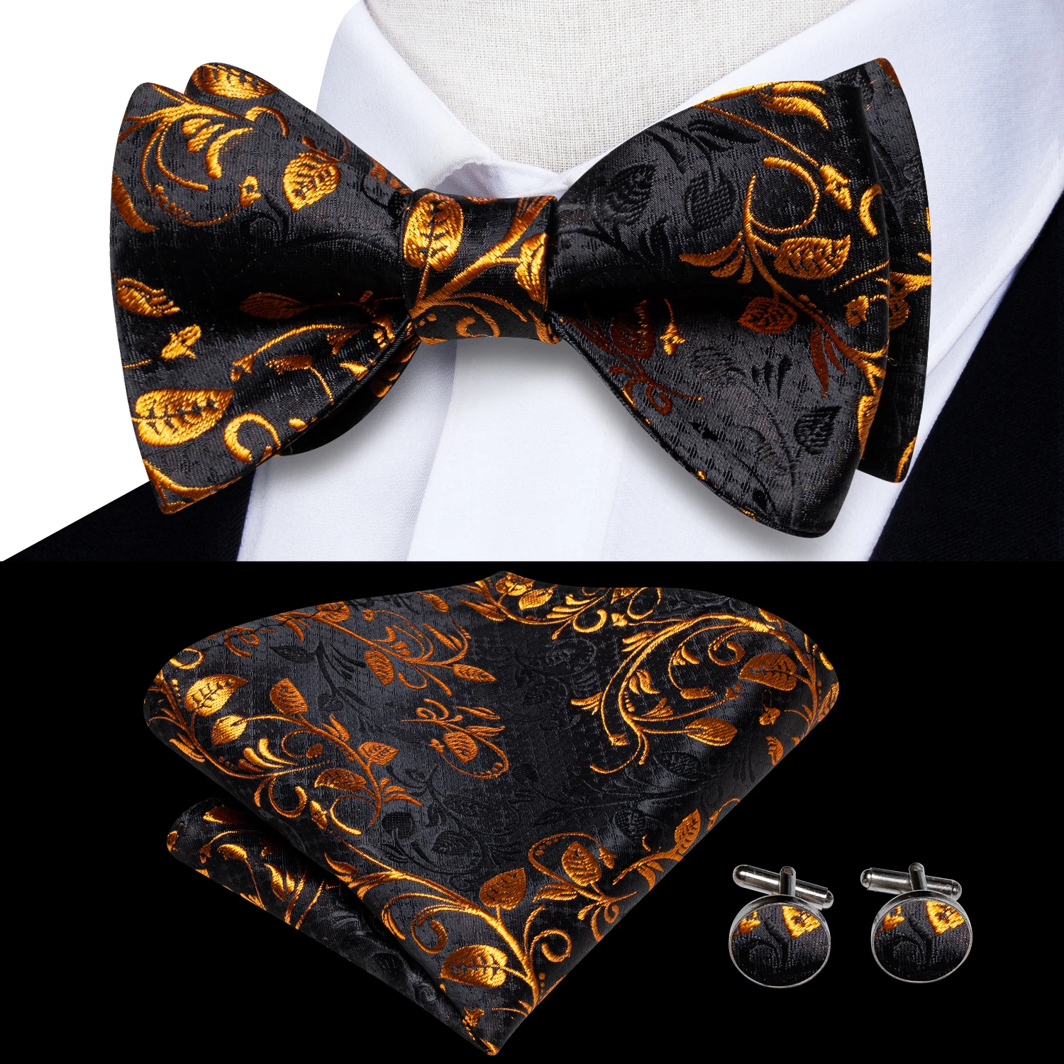 Top Trends: Hi-Tie Jacquard Silk Mens Self Bow Tie Hanky Cufflinks Set Male Butterfly Knot Bowtie Wholesale For Male Wedding Business Gift Shoppable Styles