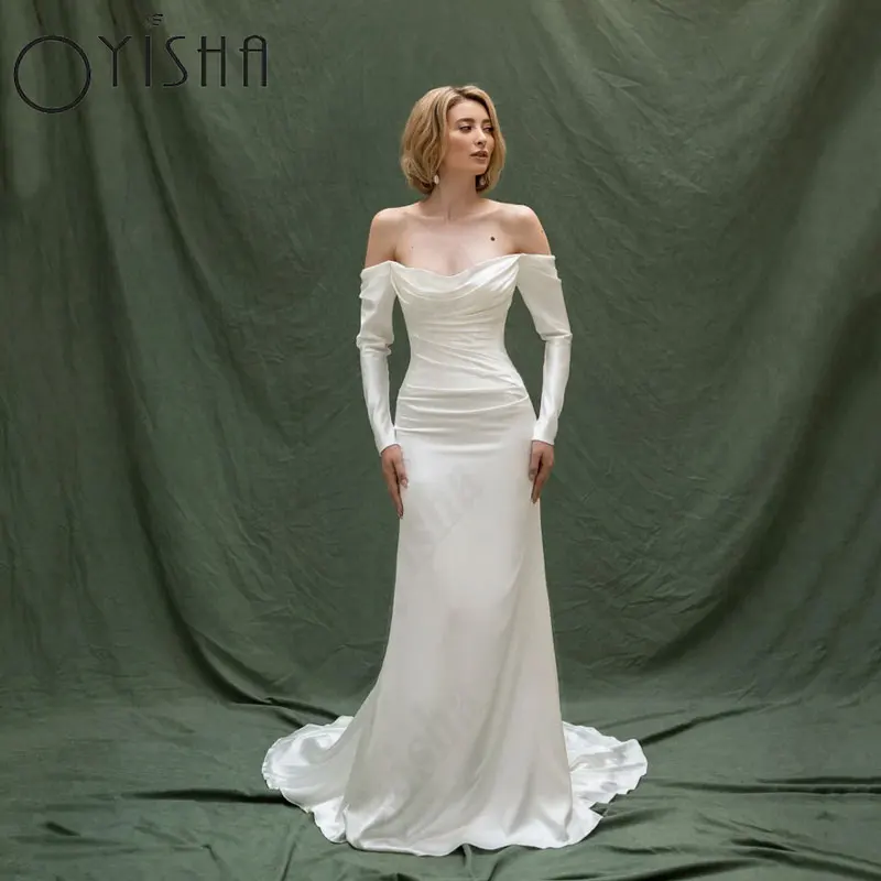 Top Trends: OYISHA Satin Mermaid Wedding Dresses Simple Boat Neck Off The Shoulder Bridal Gowns For Woman Backless White Vestido De Mariages Shoppable Styles