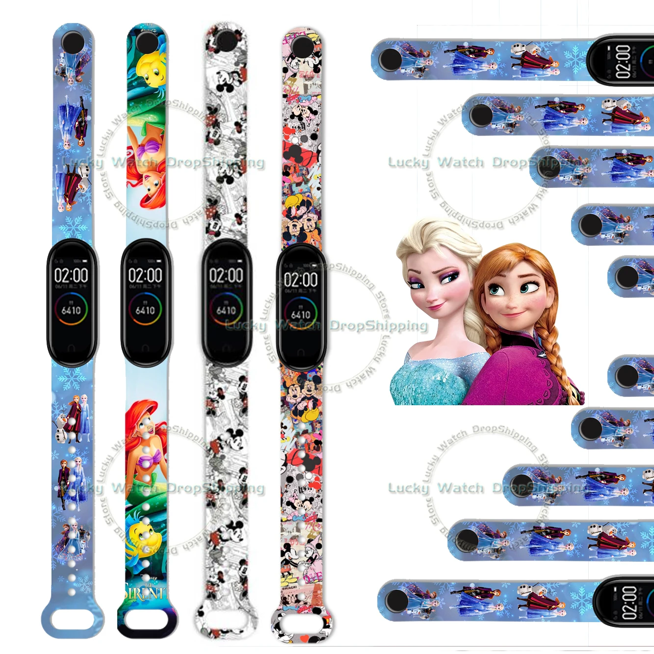 Top Trends: Disney Frozen Elsa Princess Strap Anime Is Suitable For Xiaomi 3 / 4 / 5 / 6 / 7NFC Mi Band Mickey Printing Wristband Birthday Gifts Shoppable Styles