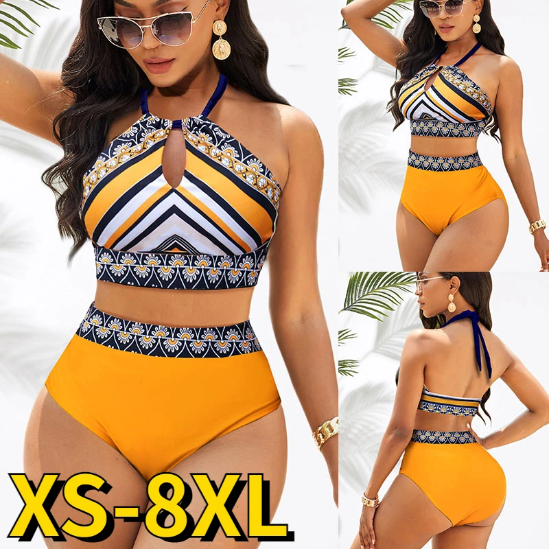 Top Trends: 2023 Summer Loose Size Bikini Women Swimsuit Swimwear Set High Waist Bathing Suit Ladies Two Piece Set Vintage 3D Prints Bikini Shoppable Styles