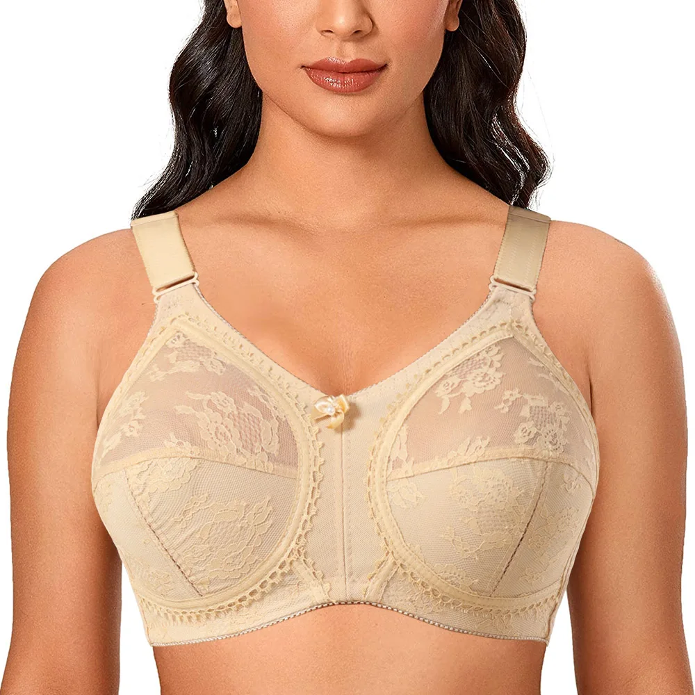 Top Trends: Plus Size Bra Women Unlined Full Coverage Ultra Thin Wireless Adjusted-straps Lace Big Minimizer Bras D E F G H I Shoppable Styles