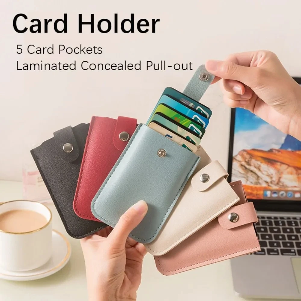 Top Trends: Pull-out Type Mini Card Wallet Fashion PU Leather 5 Card Pockets Thin Purses Laminated Concealed Anti-Theft ID Card Holder Men Shoppable Styles