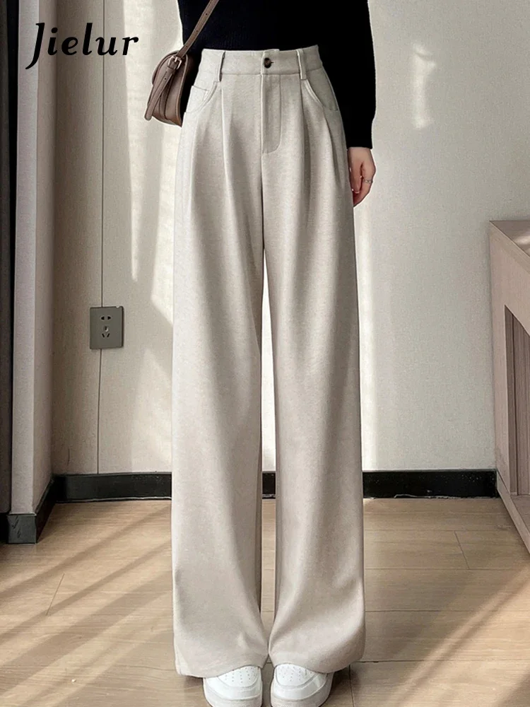 Top Trends: Jielur Khaki Loose Winter Casual Women&#039;s Pants Office Lady Straight High Waist Thick Slim Simple Fashion Female Wide Leg Pants Shoppable Styles