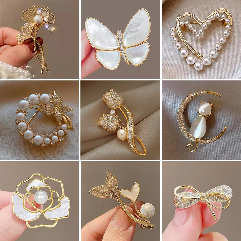 Top Trends: 1PCS New Tulip Flower Golden Brooch Elegant Design Sense Rose White Stone Jewelry Luxury 2024 High Quality Shoppable Styles