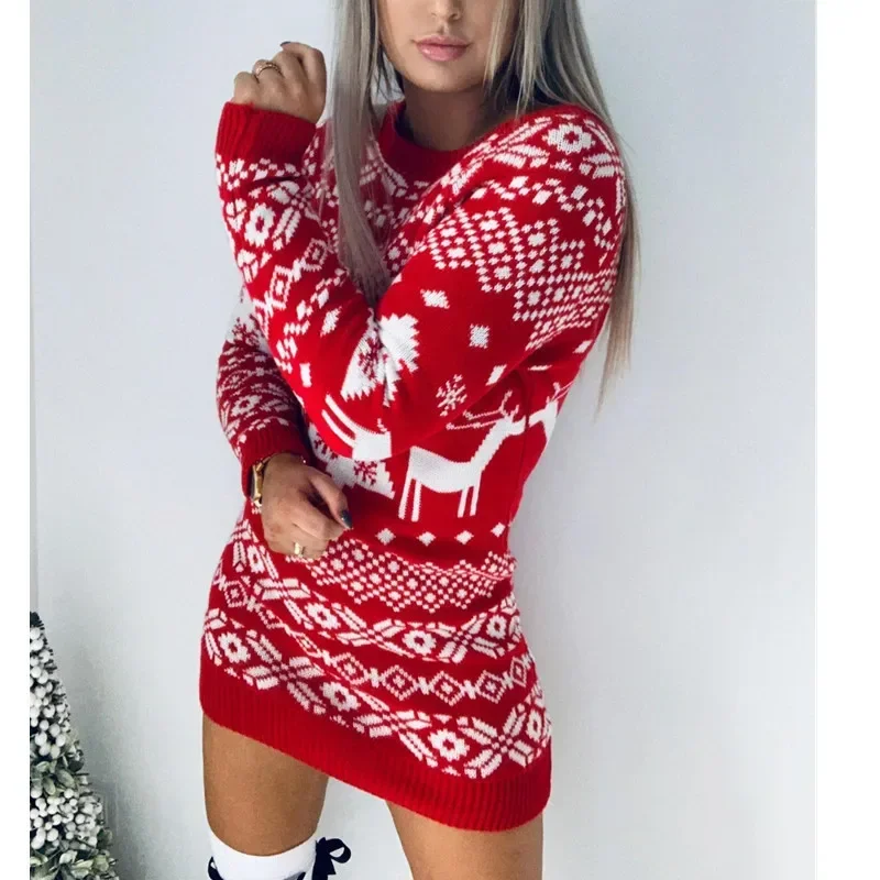 Top Trends: 2024 Winter Knitted Women's Sweater Dress Christmas Red Dresses Female Elegant Thicken Warm New Year Christmas Clothes Sweater Shoppable Styles