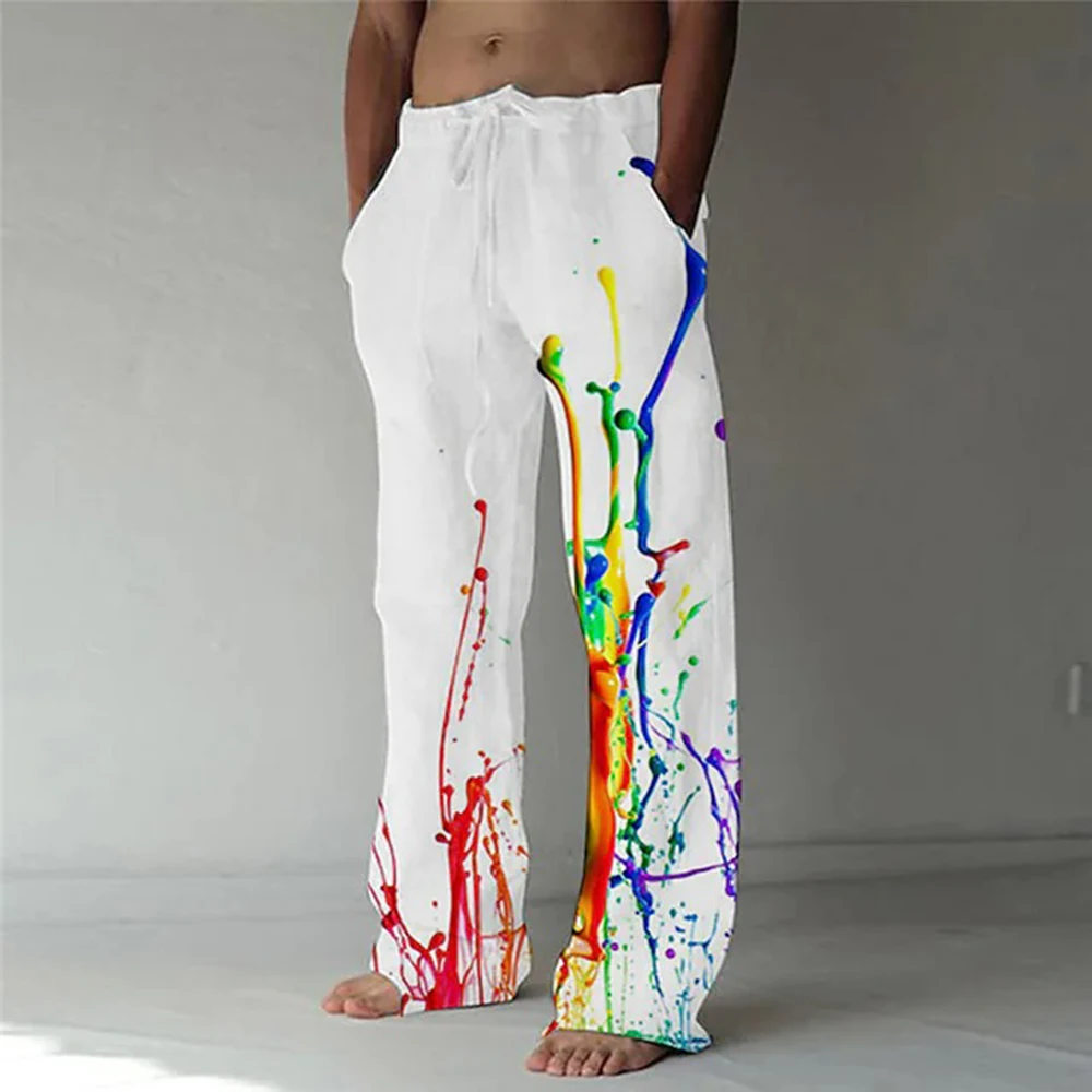 Top Trends: Men's Pigment Straight Trousers 3D Print Elastic Drawstring Design Front Pocket Pants Beach Rainbow Color Graphic Prints Comfort Shoppable Styles