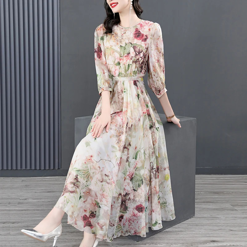 Top Trends: 2024 New Summer Silk Dress Women Clothes Floral Beach Boho Dresses For Women Midi Plus Size Dress Elegant Vestidos Shoppable Styles