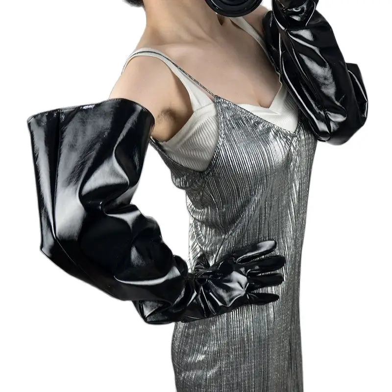 Top Trends: PATENT LONG GLOVES Unisex Faux Leather Shine Black Balloon Puff Sleeves Large 70cm WPU146 Shoppable Styles