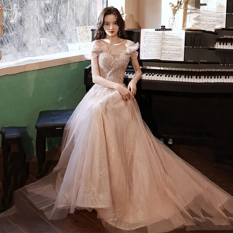 Top Trends: Evening Dress Female 2023 New Style Banquet Elegant Temperament Long Annual Wedding Dress Adult Dress Can Be Worn At Ordinary Ti Shoppable Styles