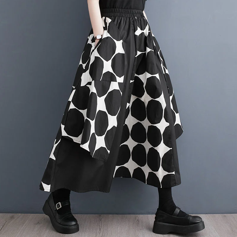 Top Trends: #3005 Black Polka Dot Print A-line Skirts Women Asymmetrical Vintage High Waisted Skirts Female Gothic Loose Midi Skirts Pockets Shoppable Styles