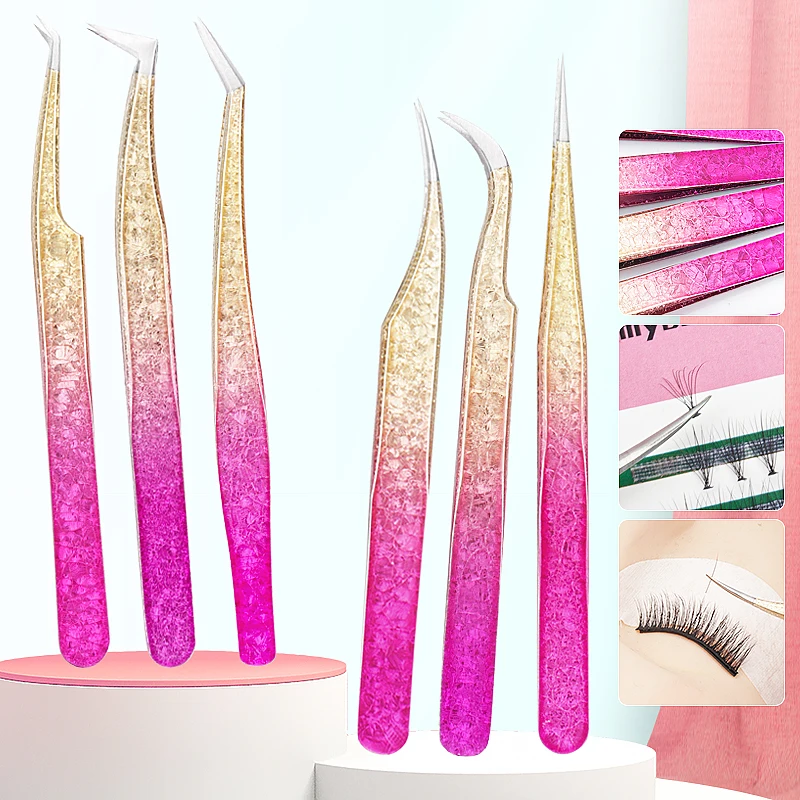 Top Trends: 1 Pc Eyelash Tweezers Ice Flower Anti-static 3D Accurate Eyebrow Grafting False Lashes Extension Supplies Makeup Tweezer Tools Shoppable Styles