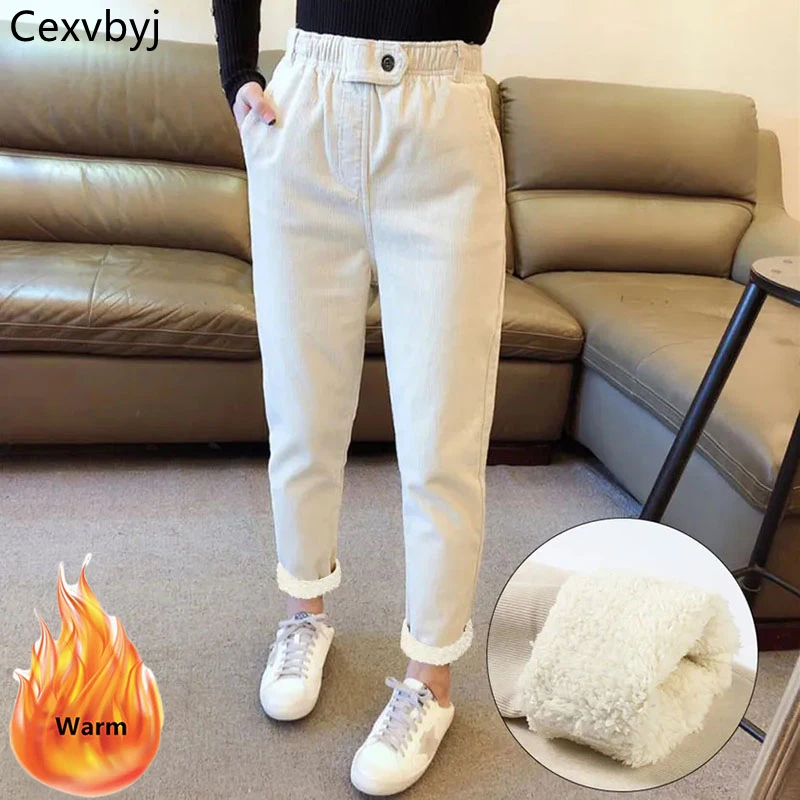 Top Trends: Winter Plus Velvet Warm Corduroy Pants High Wasit Baggy Harem Trousers Korean Fashion Lambwool Casual Pantalones De Mujer Shoppable Styles