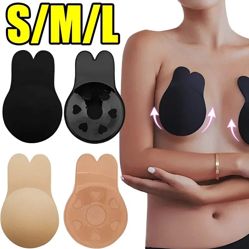 Top Trends: Reusable Rabbits Ear Nipple Cover Lift Breast Patch Self-adhesive Of Silicone Invisible Bra Sports Push-up Chest Paste Underwear Shoppable Styles